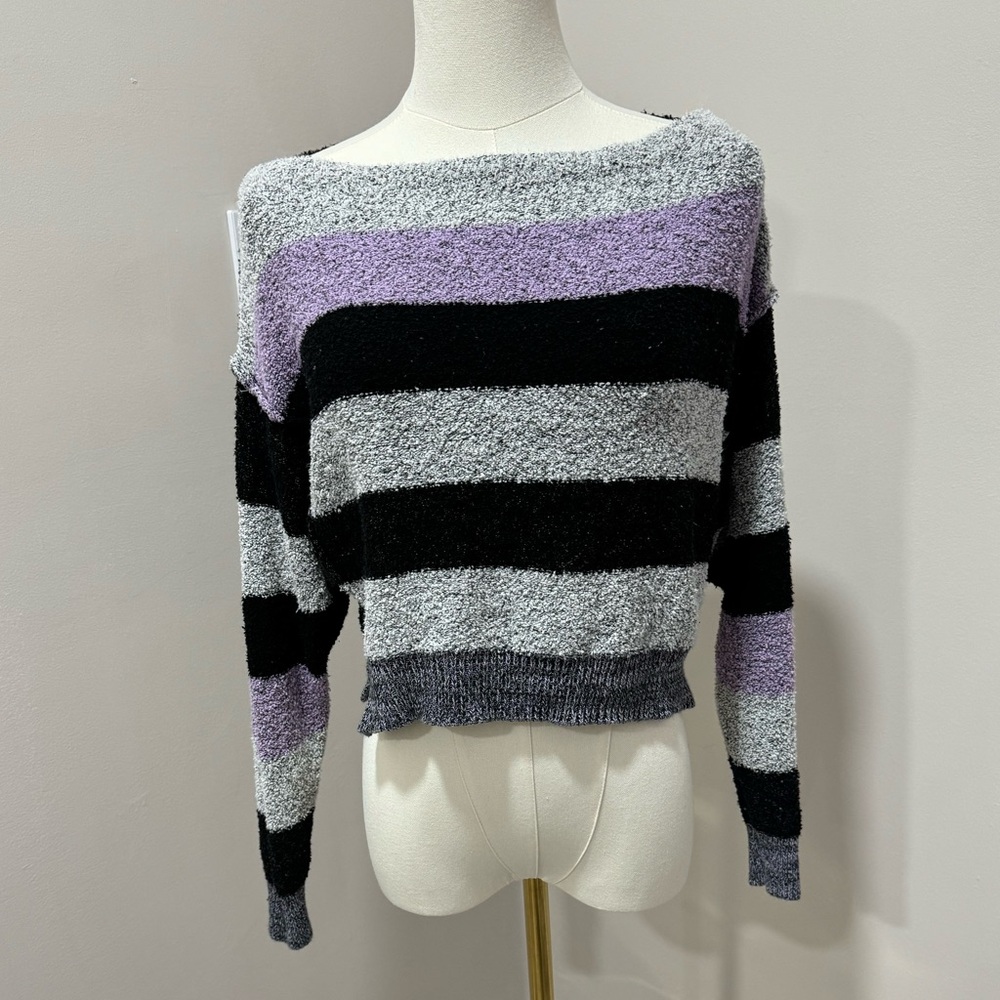 SOLD Free People Candy Land Cropped Sweater Striped baggy Bateau Neck Y2K 90s XS - Picture 2 of 4